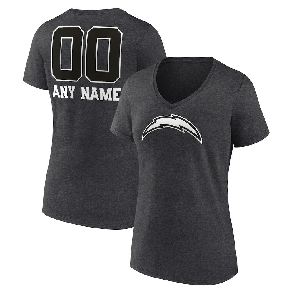 Los Angeles Chargers Women's Personalized Name & Number Monochrome V-Neck Long Sleeve T-Shirt Charcoal