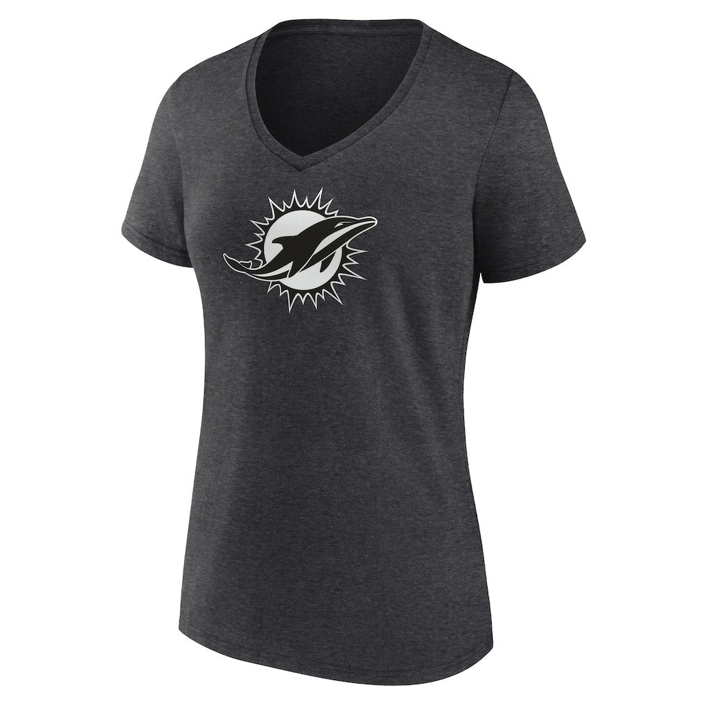 Miami Dolphins Women's Personalized Name & Number Monochrome V-Neck Long Sleeve T-Shirt Charcoal