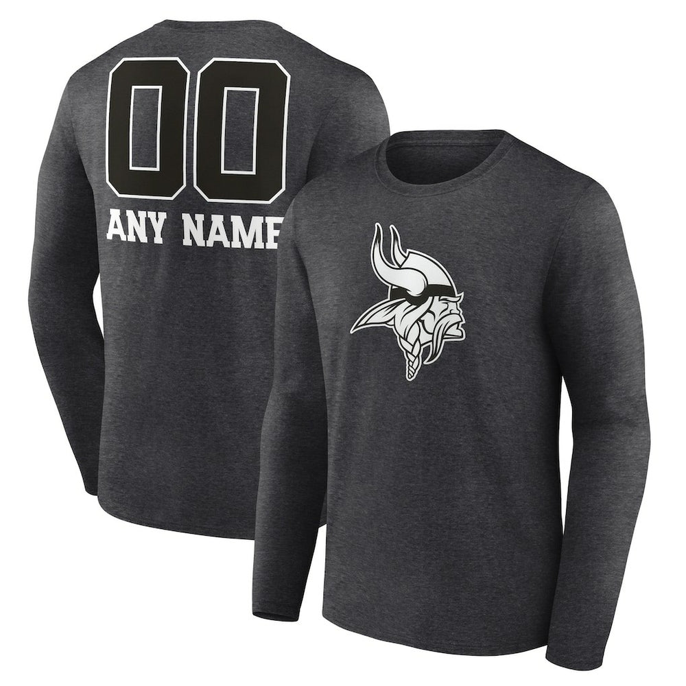 Minnesota Vikings Personalized Name & Number Monochrome Long Sleeve T-Shirt Charcoal
