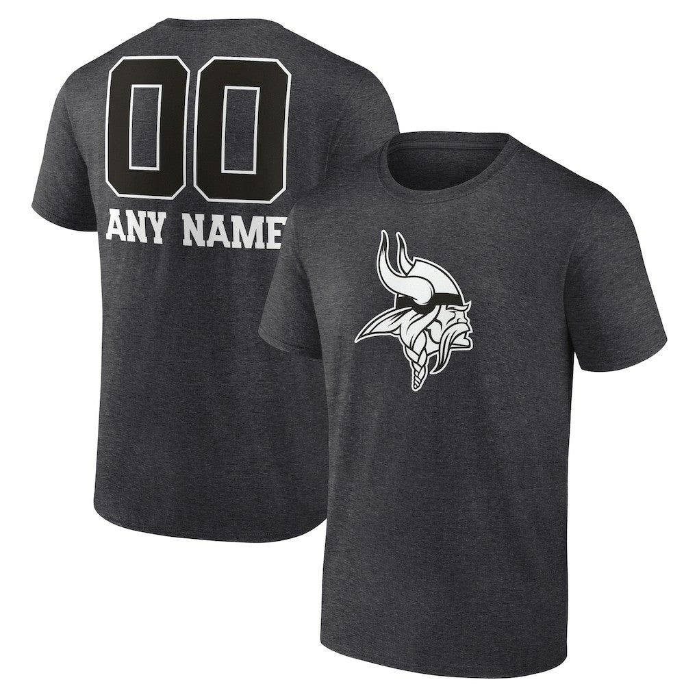 Minnesota Vikings Personalized Name & Number Monochrome T-Shirt Charcoal