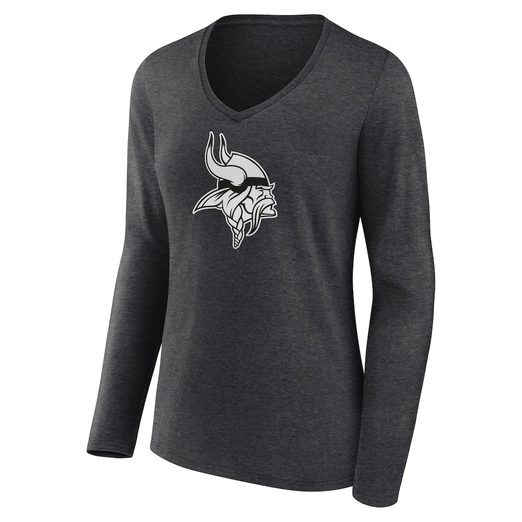 Minnesota Vikings Women's Personalized Name & Number Monochrome V-neck T-Shirt Charcoal