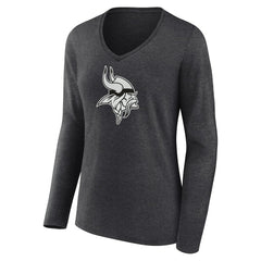 Minnesota Vikings Women's Personalized Name & Number Monochrome V-neck T-Shirt Charcoal