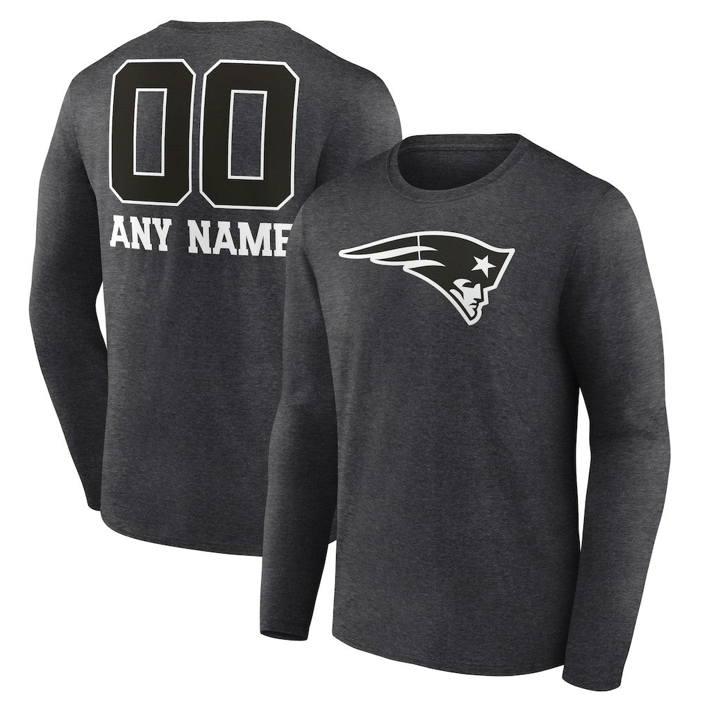 New England Patriots Personalized Name & Number Monochrome Long Sleeve T-Shirt Charcoal