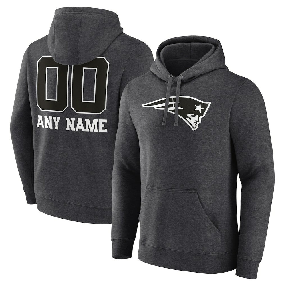 New England Patriots Personalized Name & Number Monochrome Pullover Hoodie Charcoal