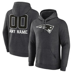 New England Patriots Personalized Name & Number Monochrome Pullover Hoodie Charcoal