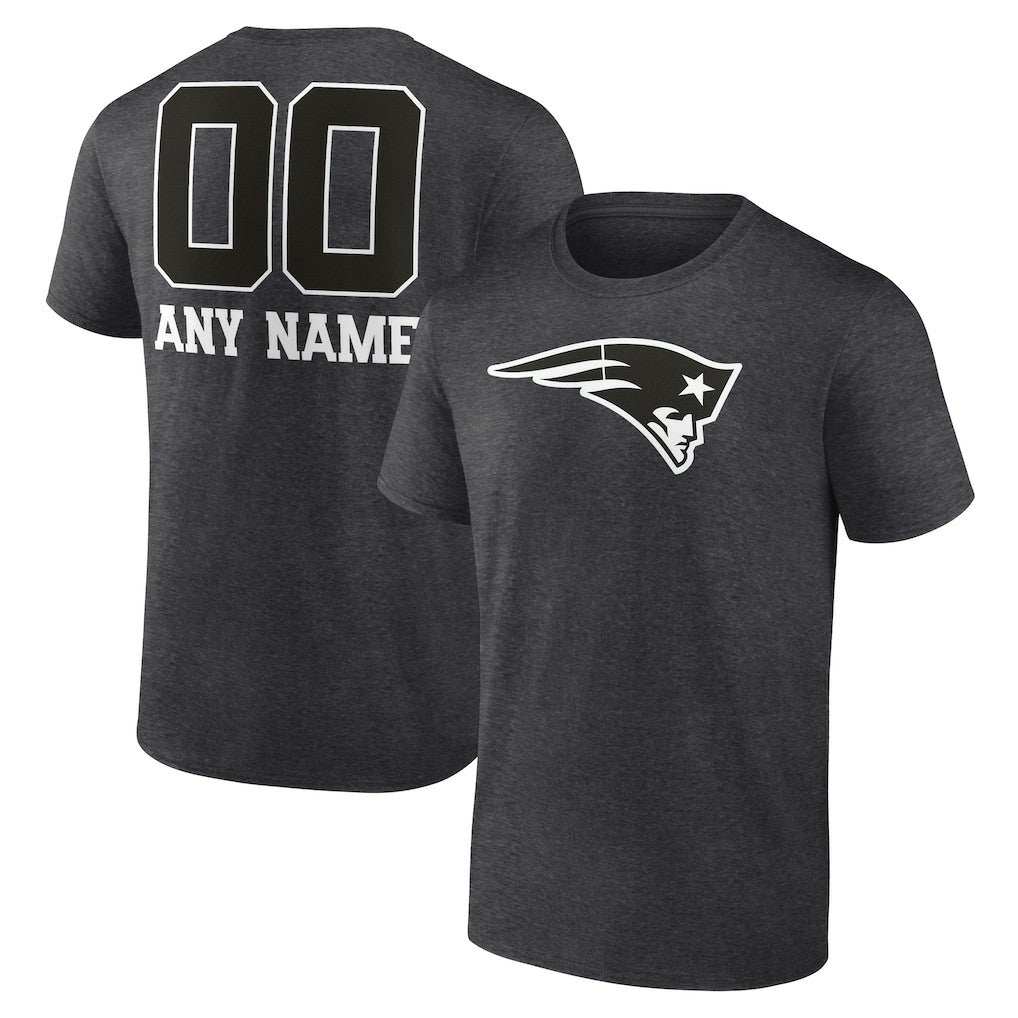New England Patriots Personalized Name & Number Monochrome T-Shirt Charcoal