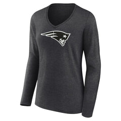New England Patriots Women's Personalized Name & Number Monochrome V-neck T-Shirt Charcoal