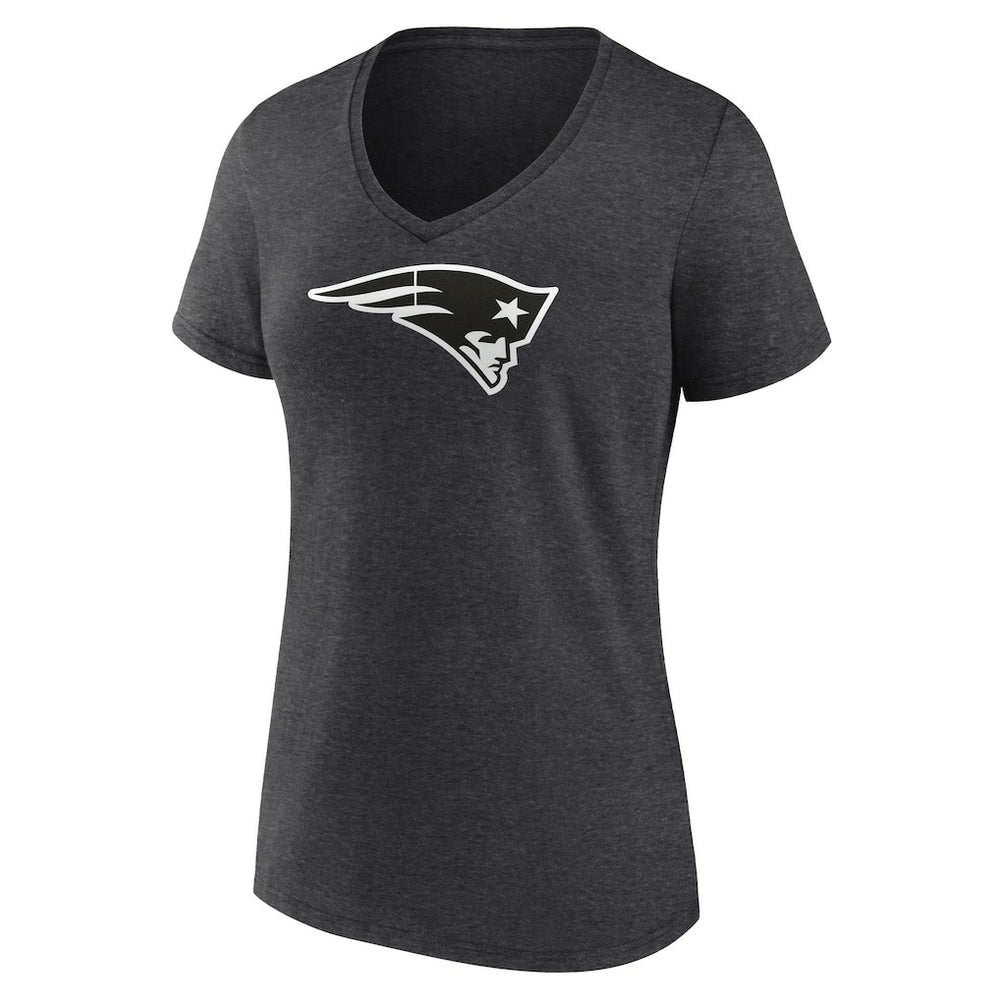 New England Patriots Women's Personalized Name & Number Monochrome V-Neck Long Sleeve T-Shirt Charcoal