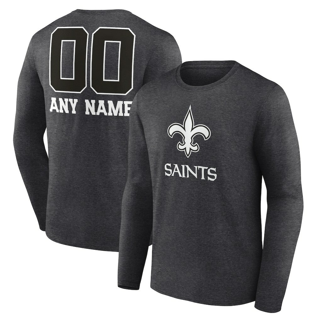 New Orleans Saints Personalized Name & Number Monochrome Long Sleeve T-Shirt Charcoal