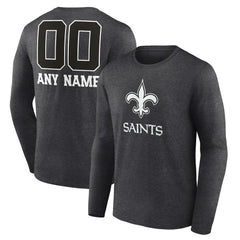 New Orleans Saints Personalized Name & Number Monochrome Long Sleeve T-Shirt Charcoal