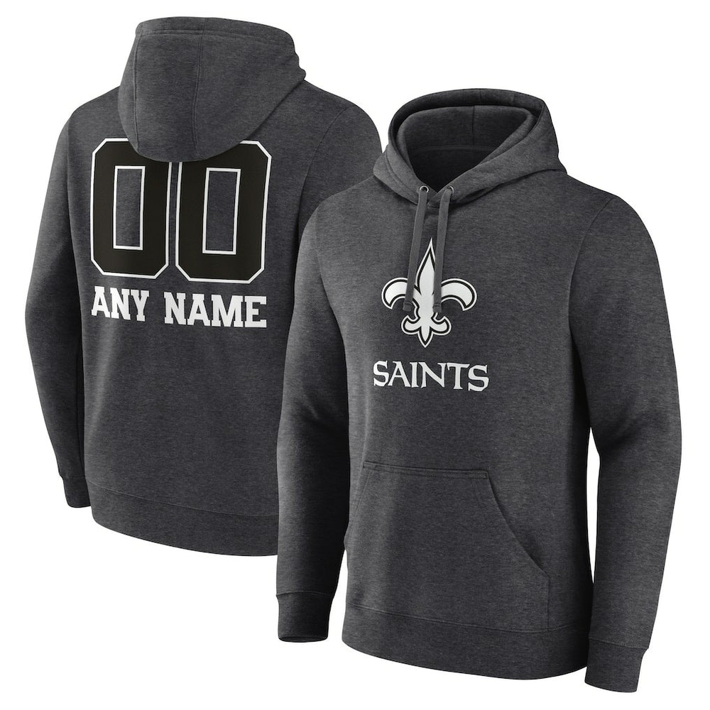 New Orleans Saints Personalized Name & Number Monochrome Pullover Hoodie Charcoal