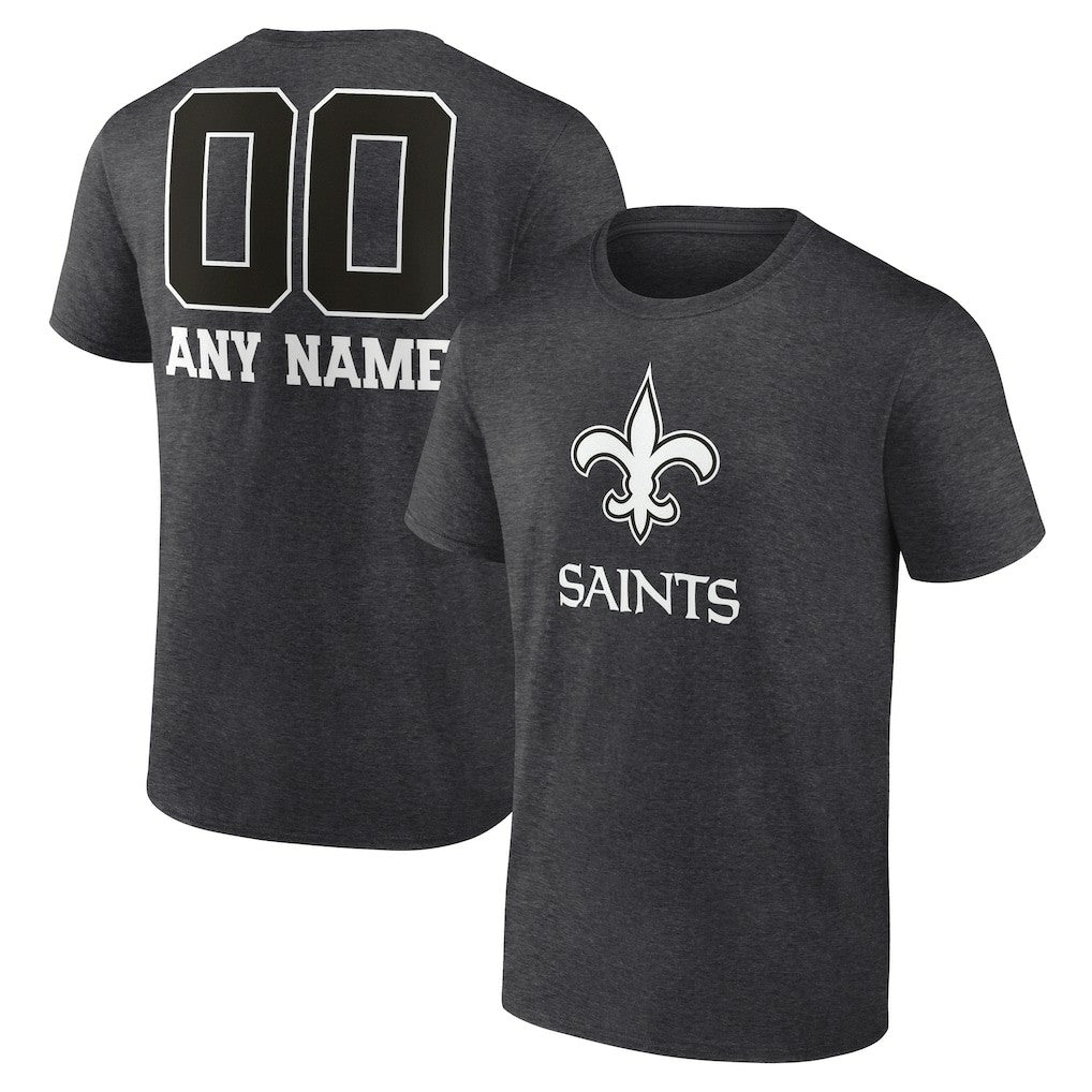 New Orleans Saints Personalized Name & Number Monochrome T-Shirt Charcoal
