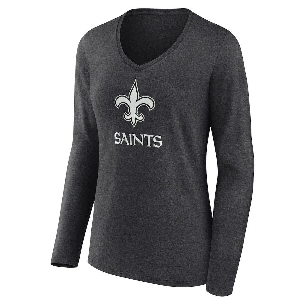 New Orleans Saints Women's Personalized Name & Number Monochrome V-neck T-Shirt Charcoal
