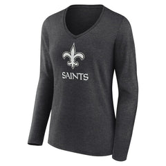 New Orleans Saints Women's Personalized Name & Number Monochrome V-neck T-Shirt Charcoal