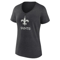 New Orleans Saints Women's Personalized Name & Number Monochrome V-Neck Long Sleeve T-Shirt Charcoal