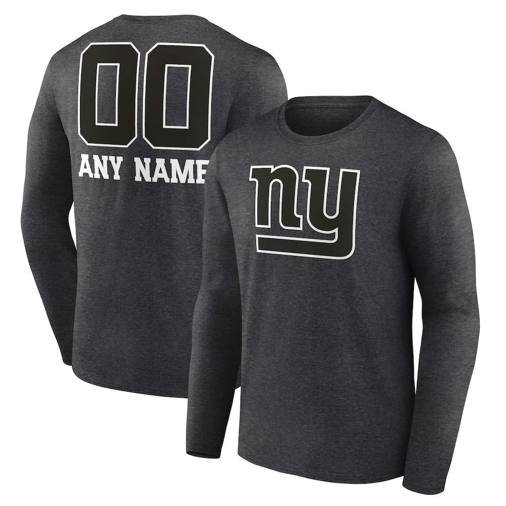 New York Giants Personalized Name & Number Monochrome Long Sleeve T-Shirt Charcoal