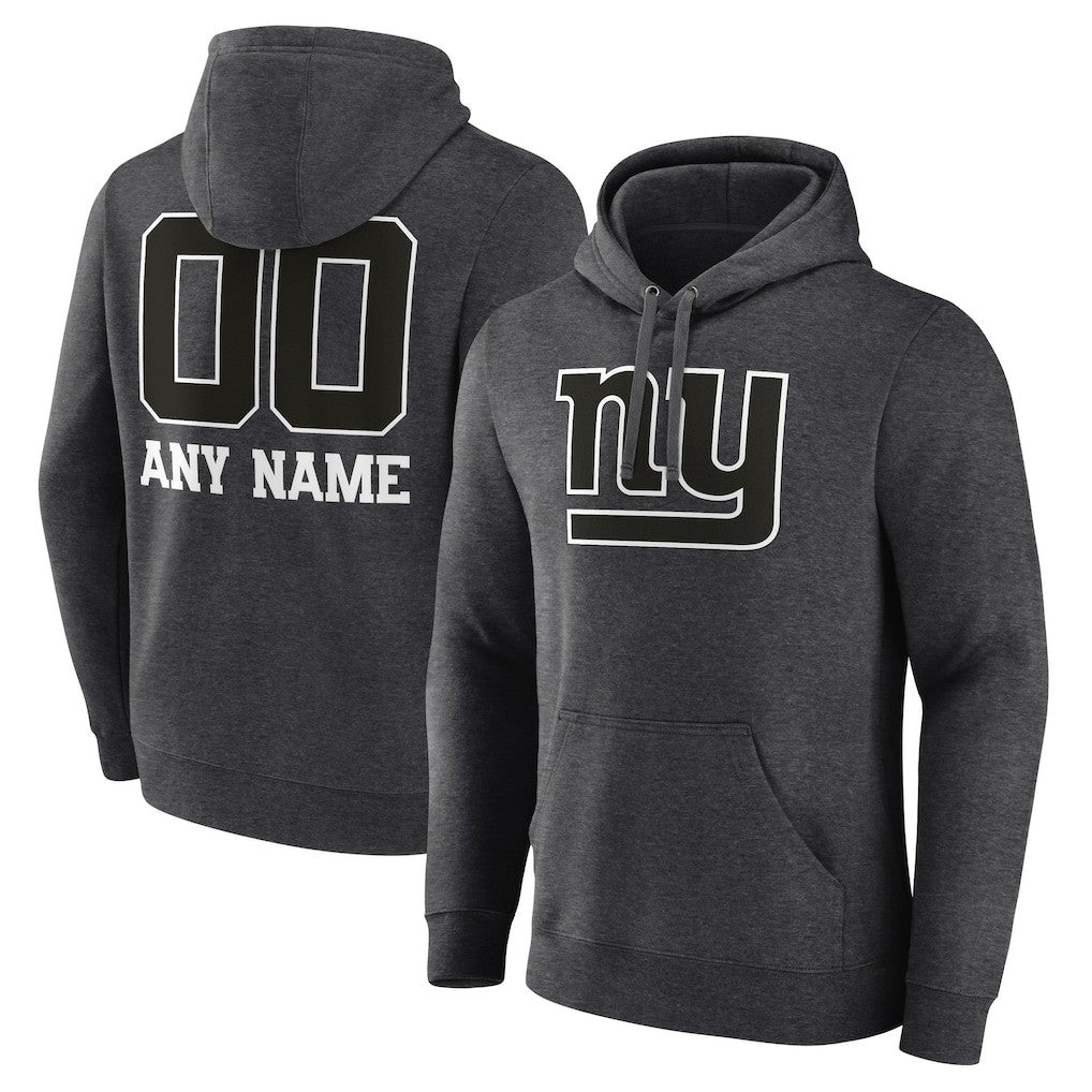 New York Giants Personalized Name & Number Monochrome Pullover Hoodie Charcoal