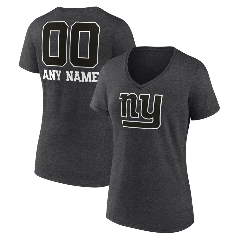 New York Giants Women's Personalized Name & Number Monochrome V-Neck Long Sleeve T-Shirt Charcoal