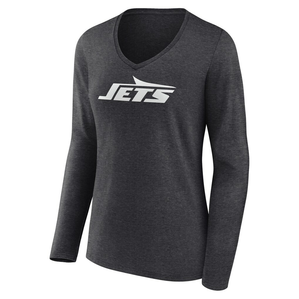 New York Jets Women's Personalized Name & Number Monochrome V-neck T-Shirt Charcoal