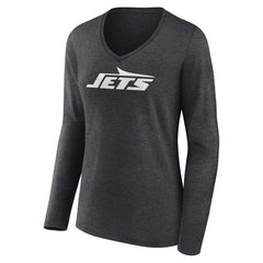New York Jets Women's Personalized Name & Number Monochrome V-neck T-Shirt Charcoal