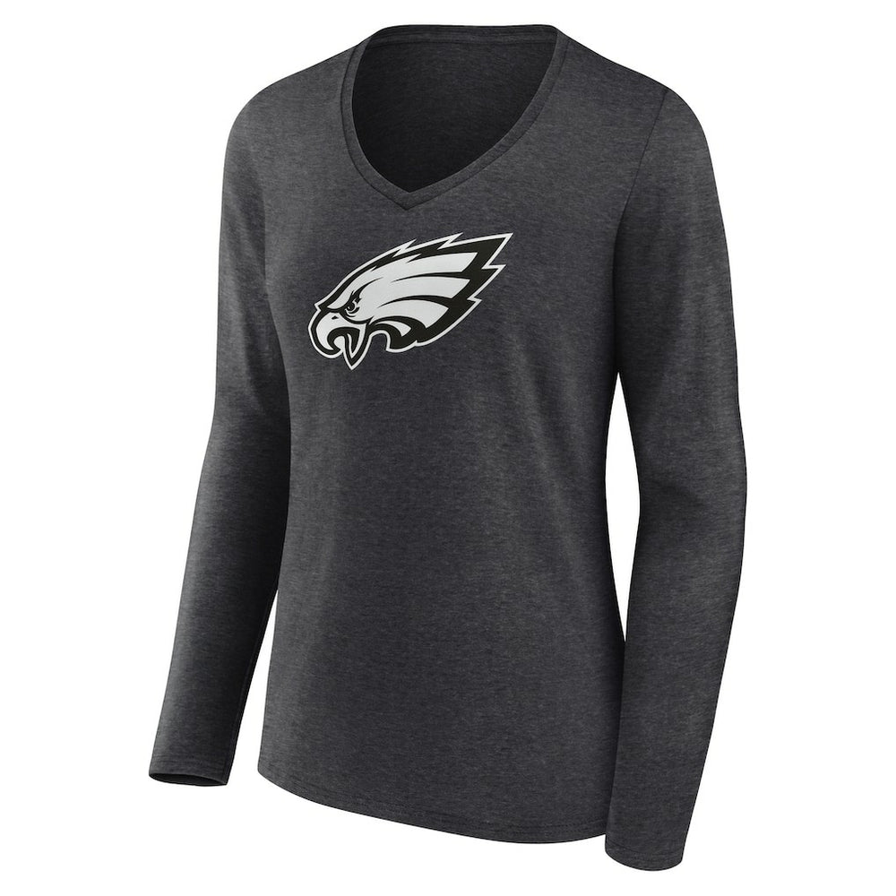 Philadelphia Eagles Women's Personalized Name & Number Monochrome V-neck T-Shirt Charcoal
