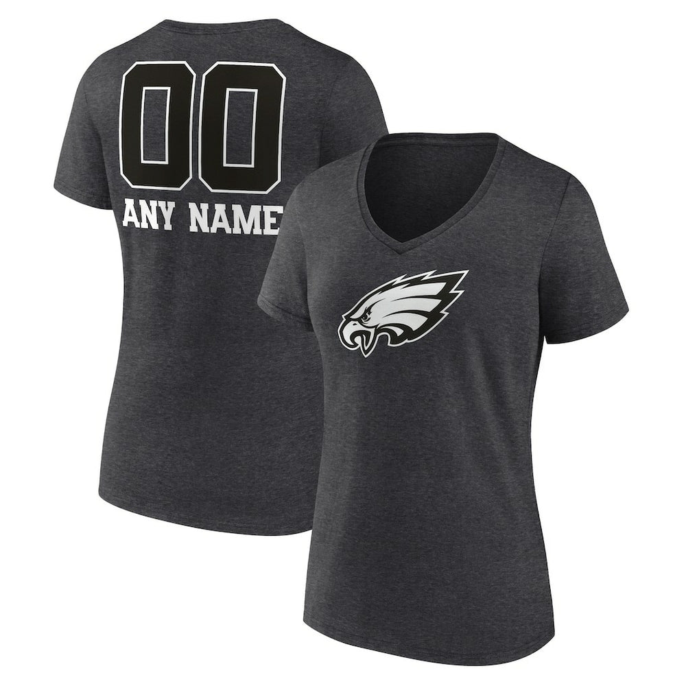 Philadelphia Eagles Women's Personalized Name & Number Monochrome V-Neck Long Sleeve T-Shirt Charcoal