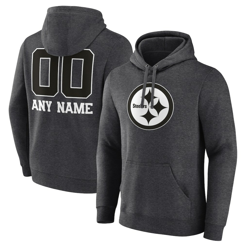 Pittsburgh Steelers Personalized Name & Number Monochrome Pullover Hoodie Charcoal