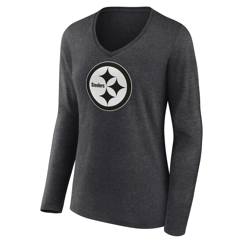 Pittsburgh Steelers Women's Personalized Name & Number Monochrome V-neck T-Shirt Charcoal