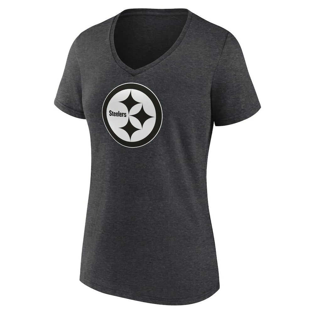 Pittsburgh Steelers Women's Personalized Name & Number Monochrome V-Neck Long Sleeve T-Shirt Charcoal