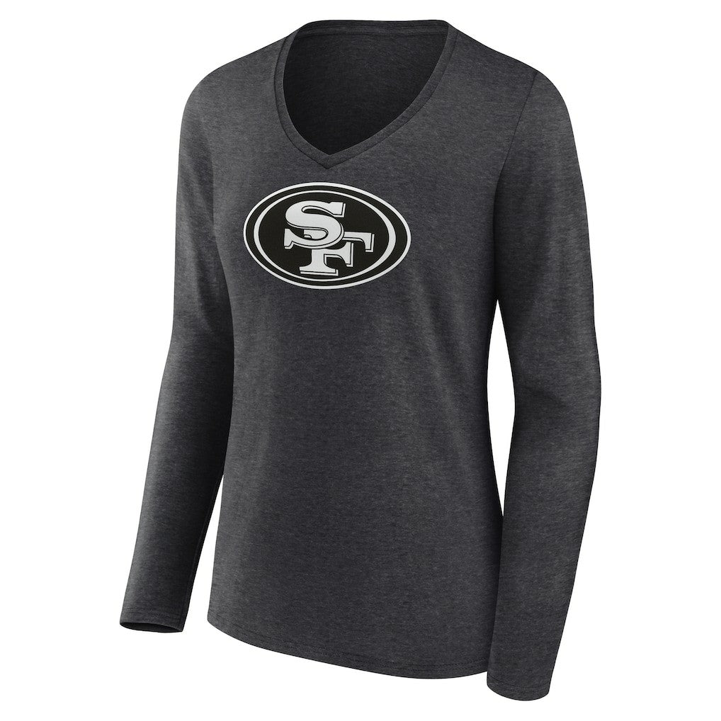 San Francisco 49ers Women's Personalized Name & Number Monochrome V-neck T-Shirt Charcoal