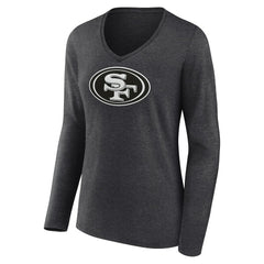 San Francisco 49ers Women's Personalized Name & Number Monochrome V-neck T-Shirt Charcoal