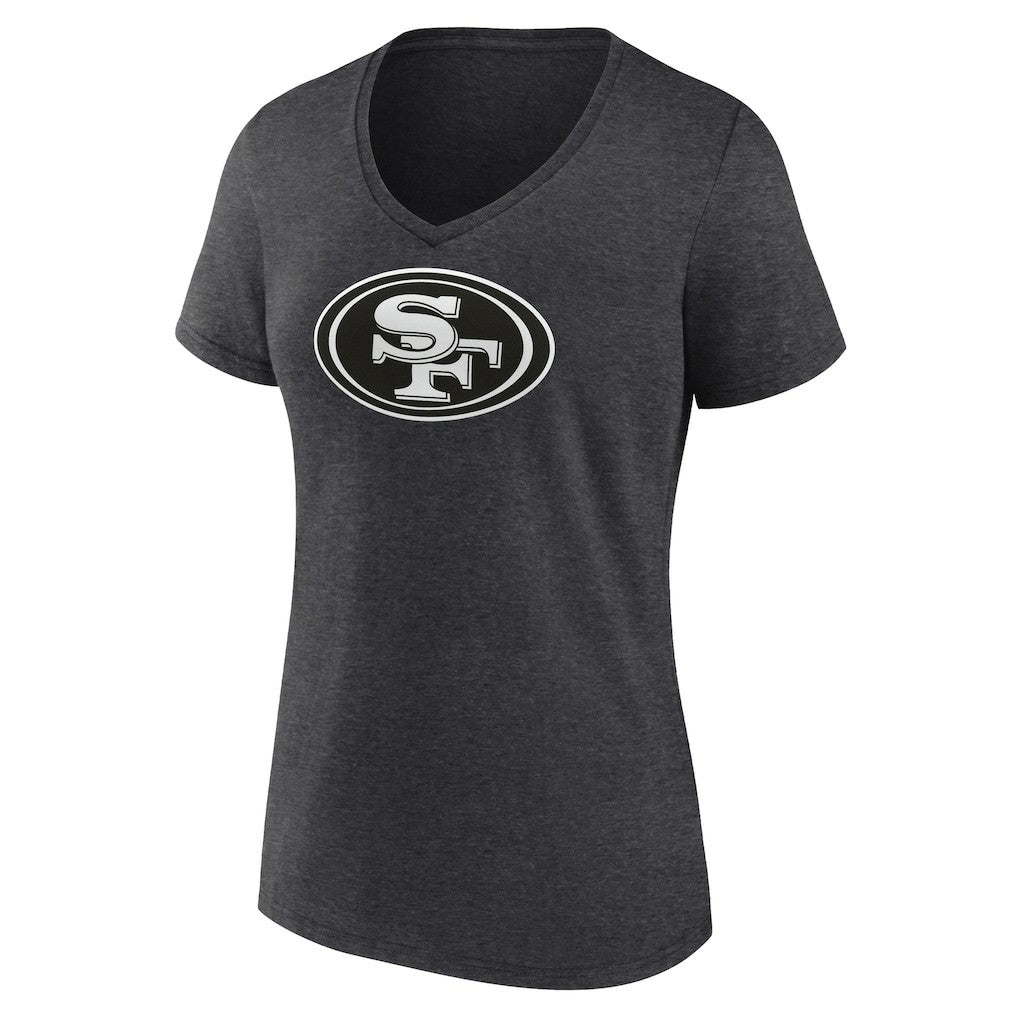 San Francisco 49ers Women's Personalized Name & Number Monochrome V-Neck Long Sleeve T-Shirt Charcoal