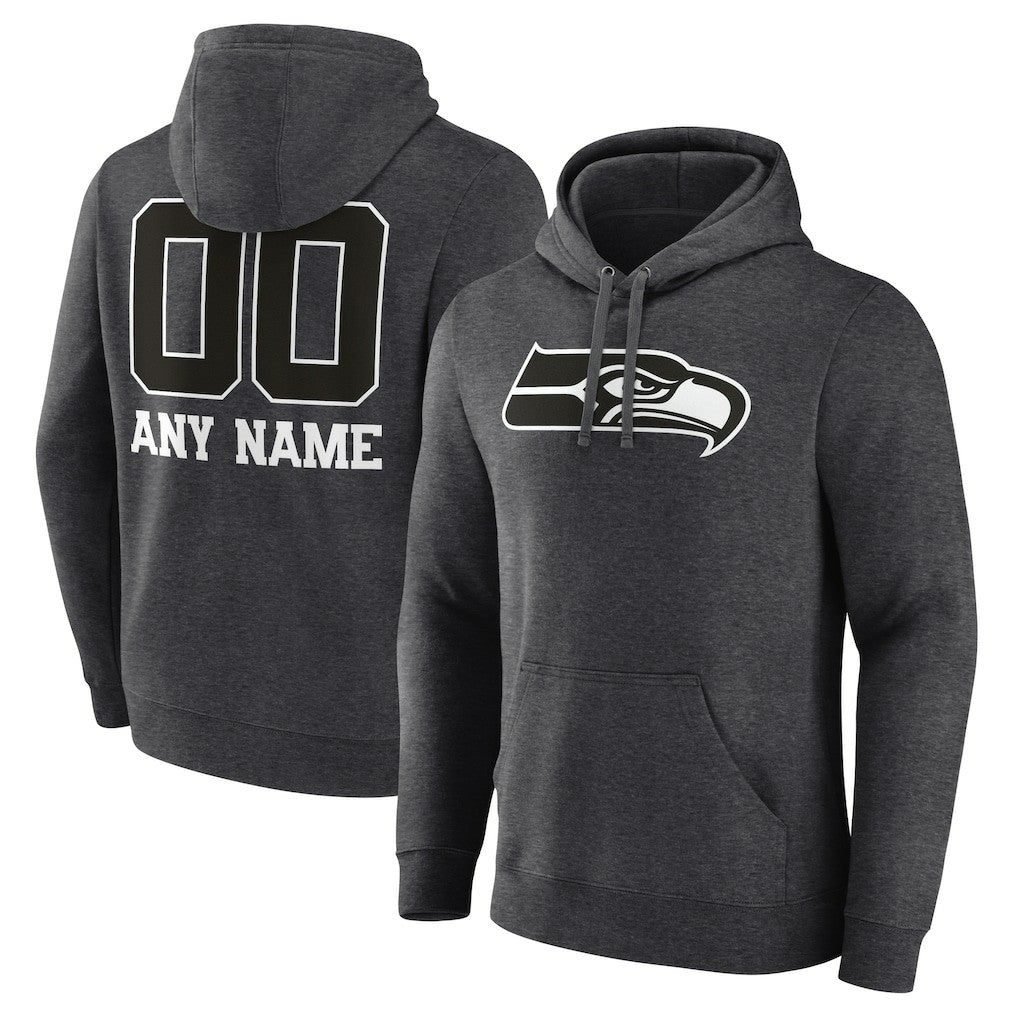 Seattle Seahawks Personalized Name & Number Monochrome Pullover Hoodie Charcoal
