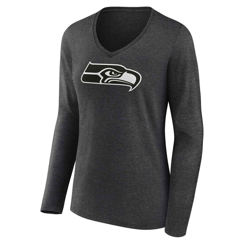 Seattle Seahawks Women's Personalized Name & Number Monochrome V-neck T-Shirt Charcoal