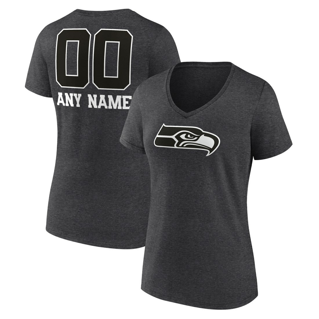 Seattle Seahawks Women's Personalized Name & Number Monochrome V-Neck Long Sleeve T-Shirt Charcoal