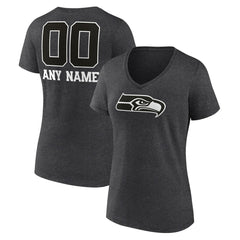 Seattle Seahawks Women's Personalized Name & Number Monochrome V-Neck Long Sleeve T-Shirt Charcoal