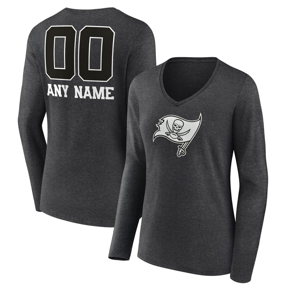Tampa Bay Buccaneers Women's Personalized Name & Number Monochrome V-neck T-Shirt Charcoal