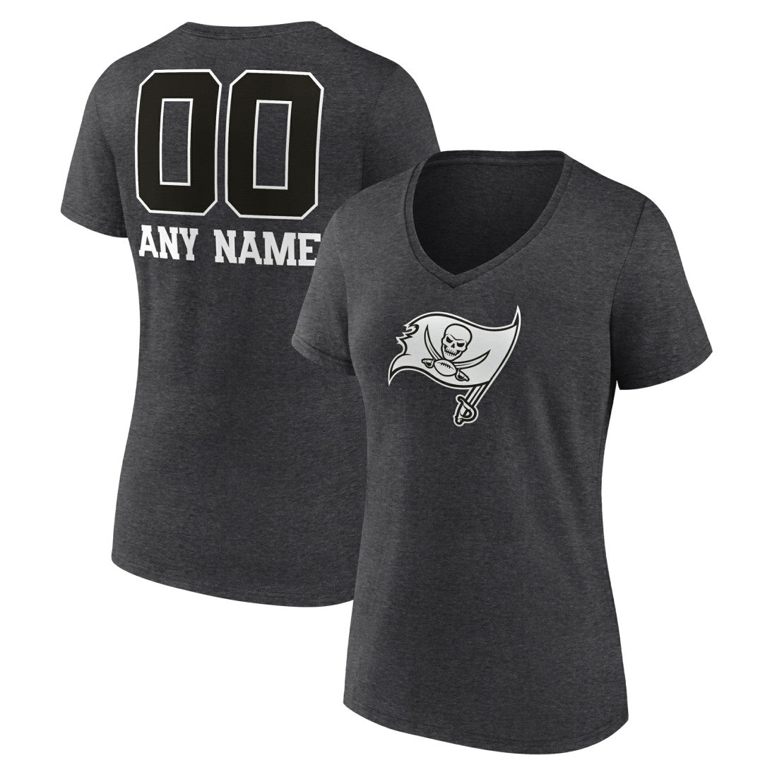 Tampa Bay Buccaneers Women's Personalized Name & Number Monochrome V-Neck Long Sleeve T-Shirt Charcoal