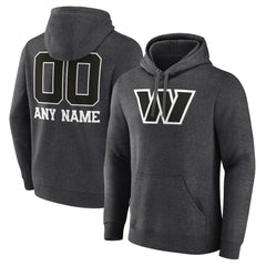 Washington Commanders Personalized Name & Number Monochrome Pullover Hoodie Charcoal