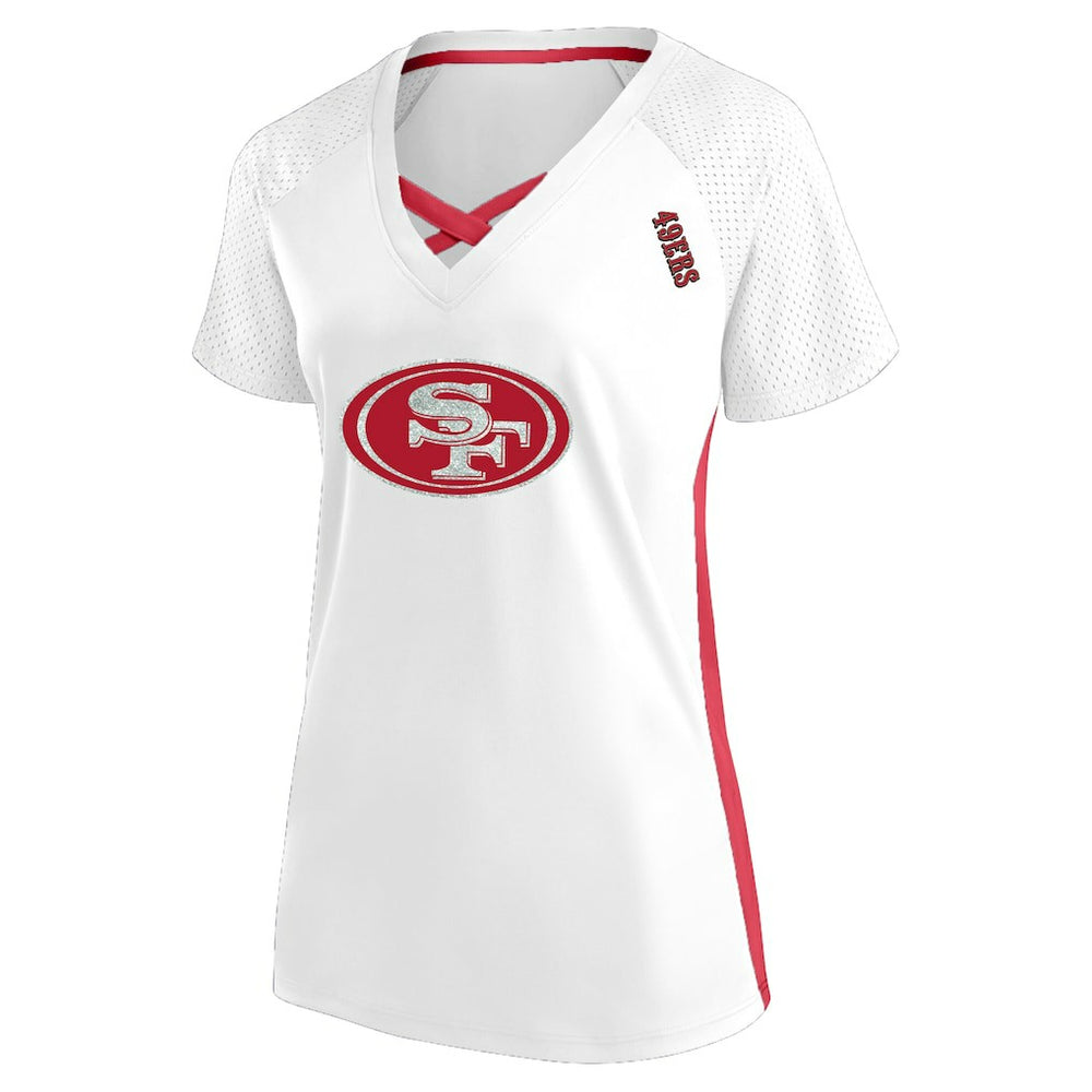 Fanatics San Francisco 49ers Women's Plus Size Glitter Lace-Up V- Neck T-Shirt White