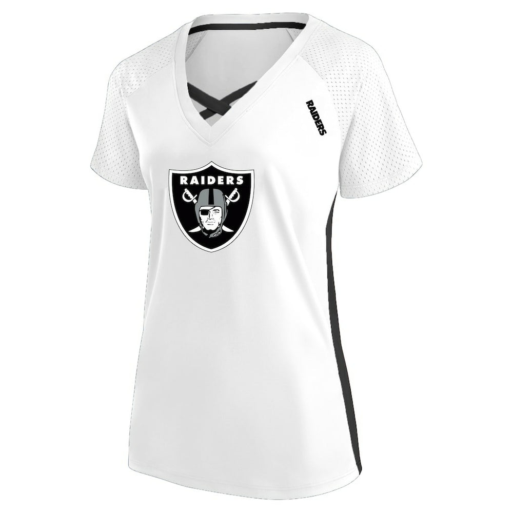 Fanatics Las Vegas Raiders Women's Plus Size Glitter Lace-Up V- Neck T-Shirt White