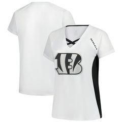 Fanatics Cincinnati Bengals Women's Plus Size Glitter Lace-Up V- Neck T-Shirt White