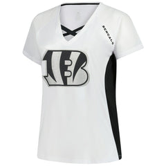 Fanatics Cincinnati Bengals Women's Plus Size Glitter Lace-Up V- Neck T-Shirt White