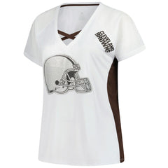Fanatics Cleveland Browns Women's Plus Size Glitter Lace-Up V- Neck T-Shirt White