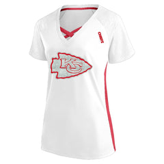 Fanatics Kansas City Chiefs Women's Plus Size Glitter Lace-Up V- Neck T-Shirt White