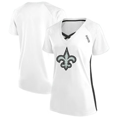 Fanatics New Orleans Saints Women's Plus Size Glitter Lace-Up V- Neck T-Shirt White