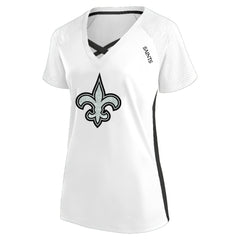 Fanatics New Orleans Saints Women's Plus Size Glitter Lace-Up V- Neck T-Shirt White