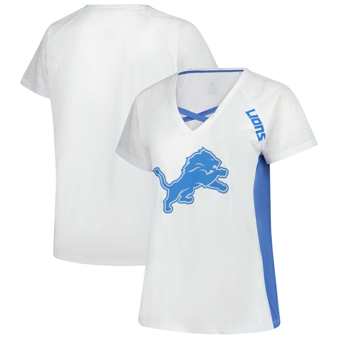 Fanatics Detroit Lions Women's Plus Size Glitter Lace-Up V- Neck T-Shirt White