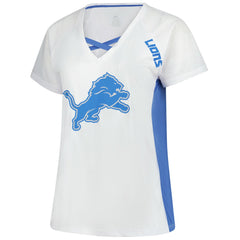 Fanatics Detroit Lions Women's Plus Size Glitter Lace-Up V- Neck T-Shirt White