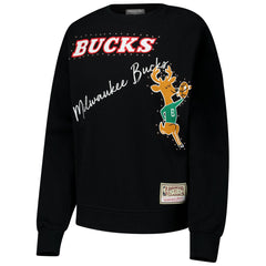 Milwaukee Bucks Women's Hardwood Classics Home Team Pullover Sweatshirt Black | Mitchell & Ness